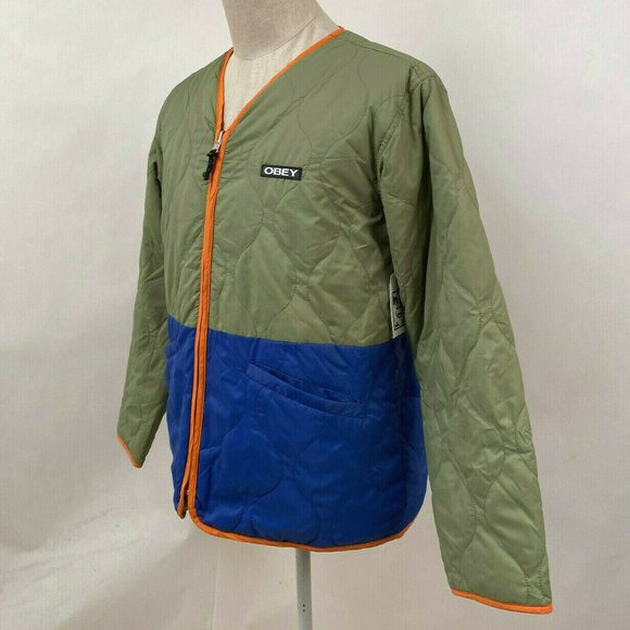Obey Nylon Liner Jacket Nonsense Olive Green/Blue - Picture 3 of 7